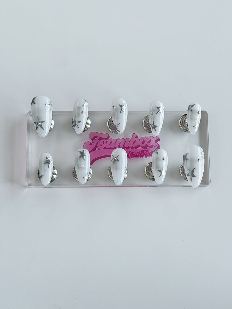 Custom Silver Star Press On Nails FVY0095 – FOAMBOX NAIL